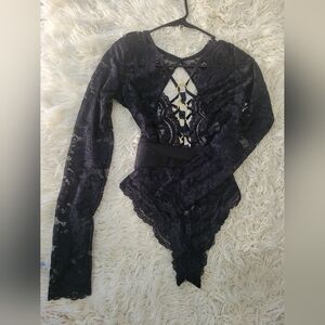 Small Black Lace Long Sleeve Bodysuit